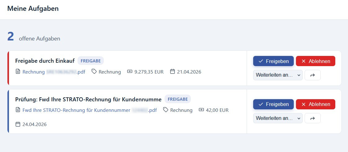 cayDMS task view with approval buttons